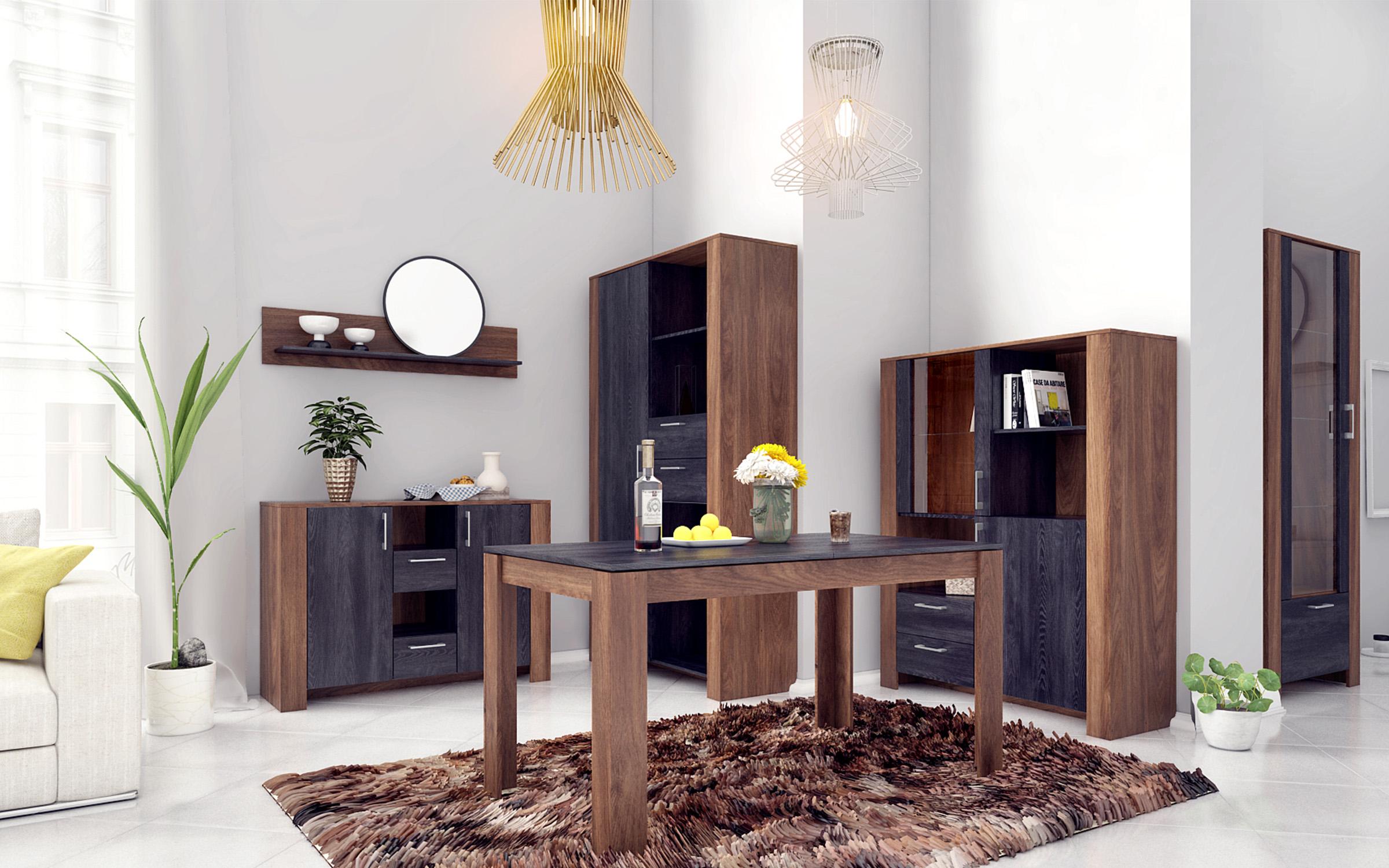 Dulap -vitrina Bronx M03, stejar brandy castello + carbon wood  2